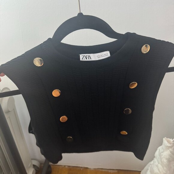 Black Top with Gold Buttons, zara - Picture 1 of 1